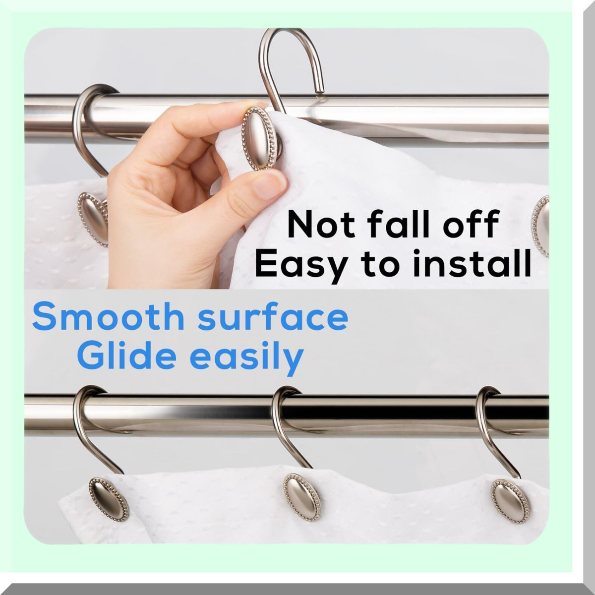 RustGuard Brushed Nickel Shower Curtain Hooks - Decorative, Rust Resistant Metal Rings for Bathroom, Set of 12